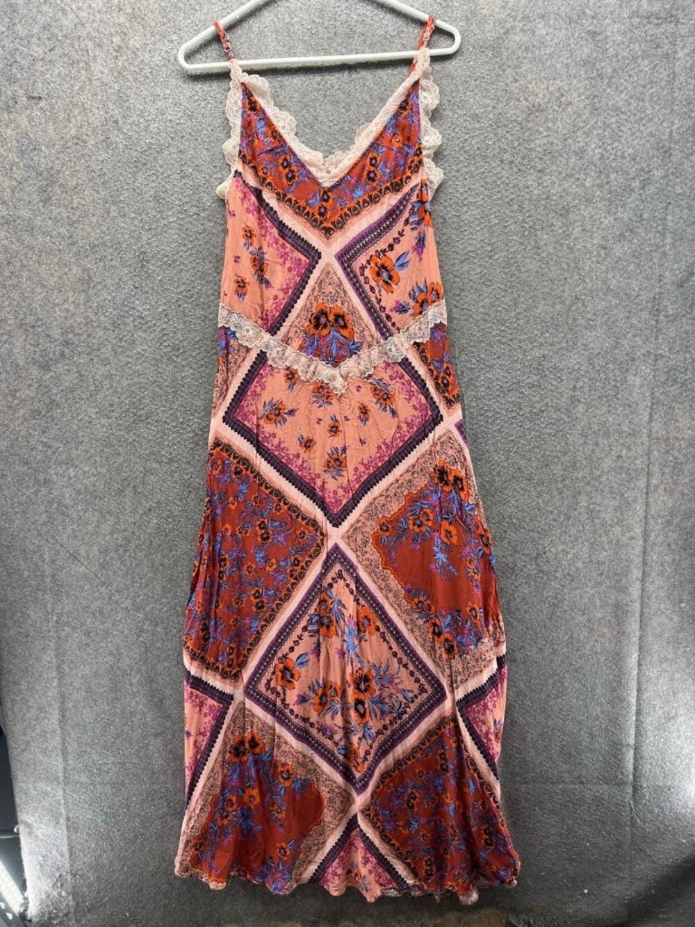 Free People Dress Womens XS Multicolor V Neck Sleeveless Lace Maxi Floral